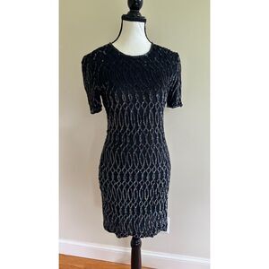 Vintage Night Vogue Black Iridescent Sequin Cocktail Dress | Small